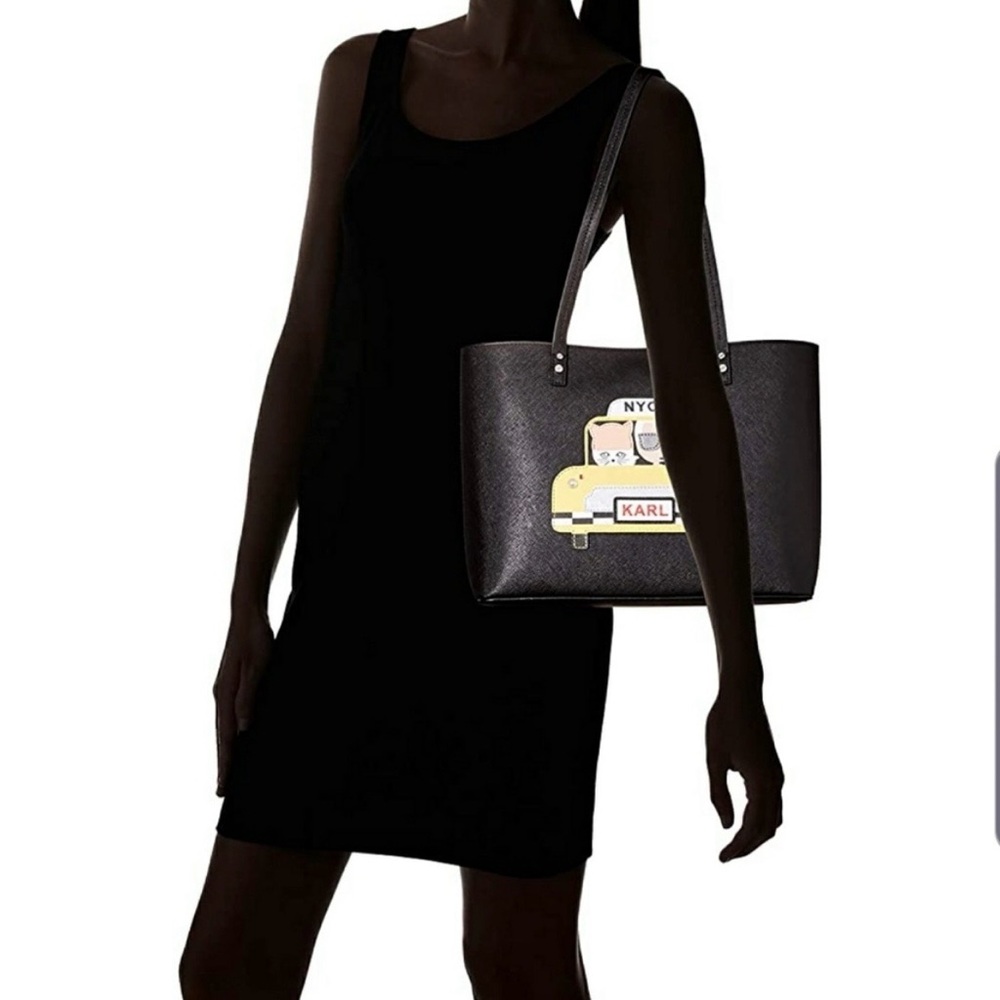 Lagerfeld Black Tote Bag with Taxi Design